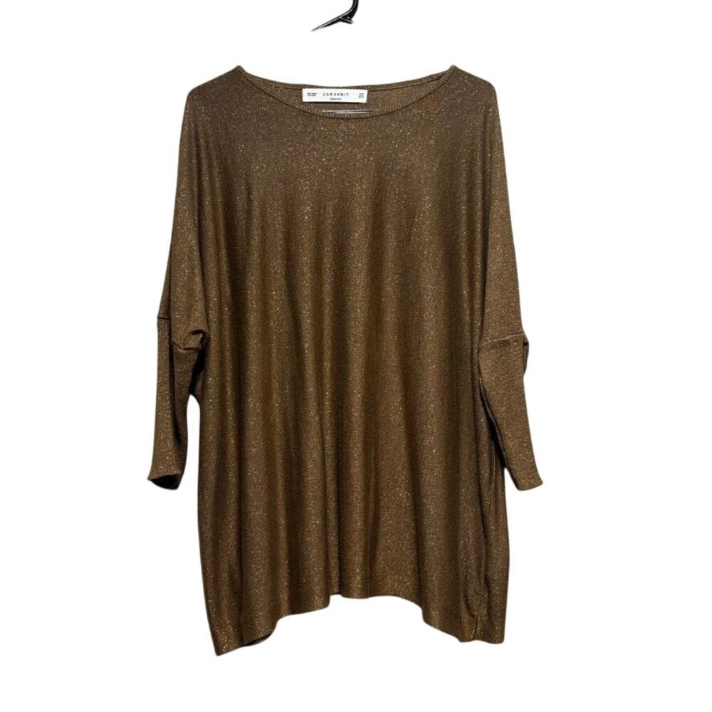 Zara Knit Gold Bronze Shimmer Metallic Oversized Dolman Top Size M Holiday Party